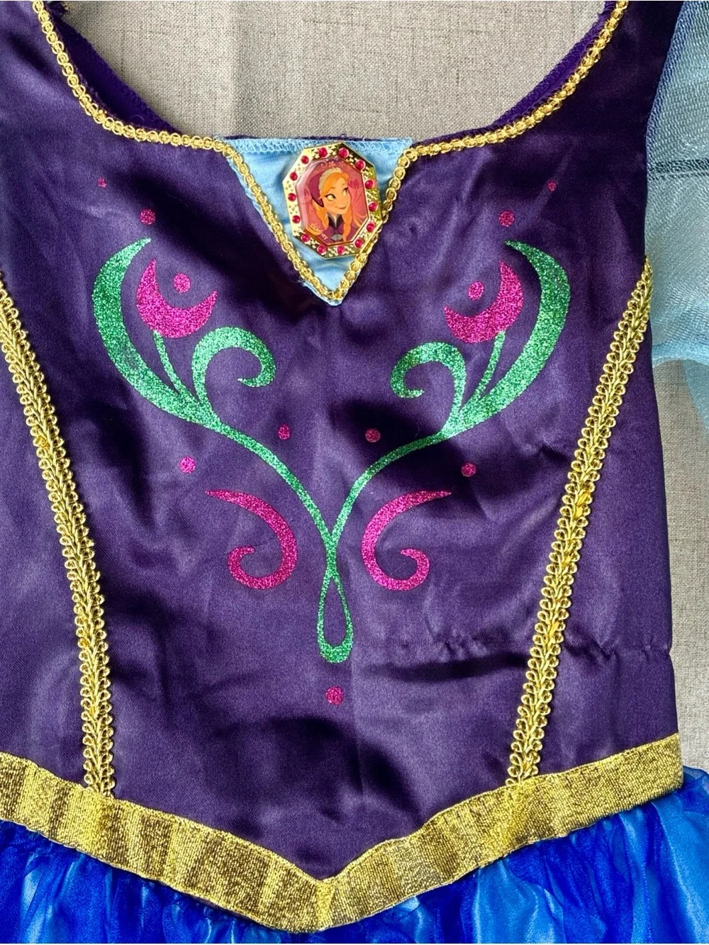Disney Frozen Anna Traveling Costume Child Dress Blue Size 4-6 S Nordic Scandi